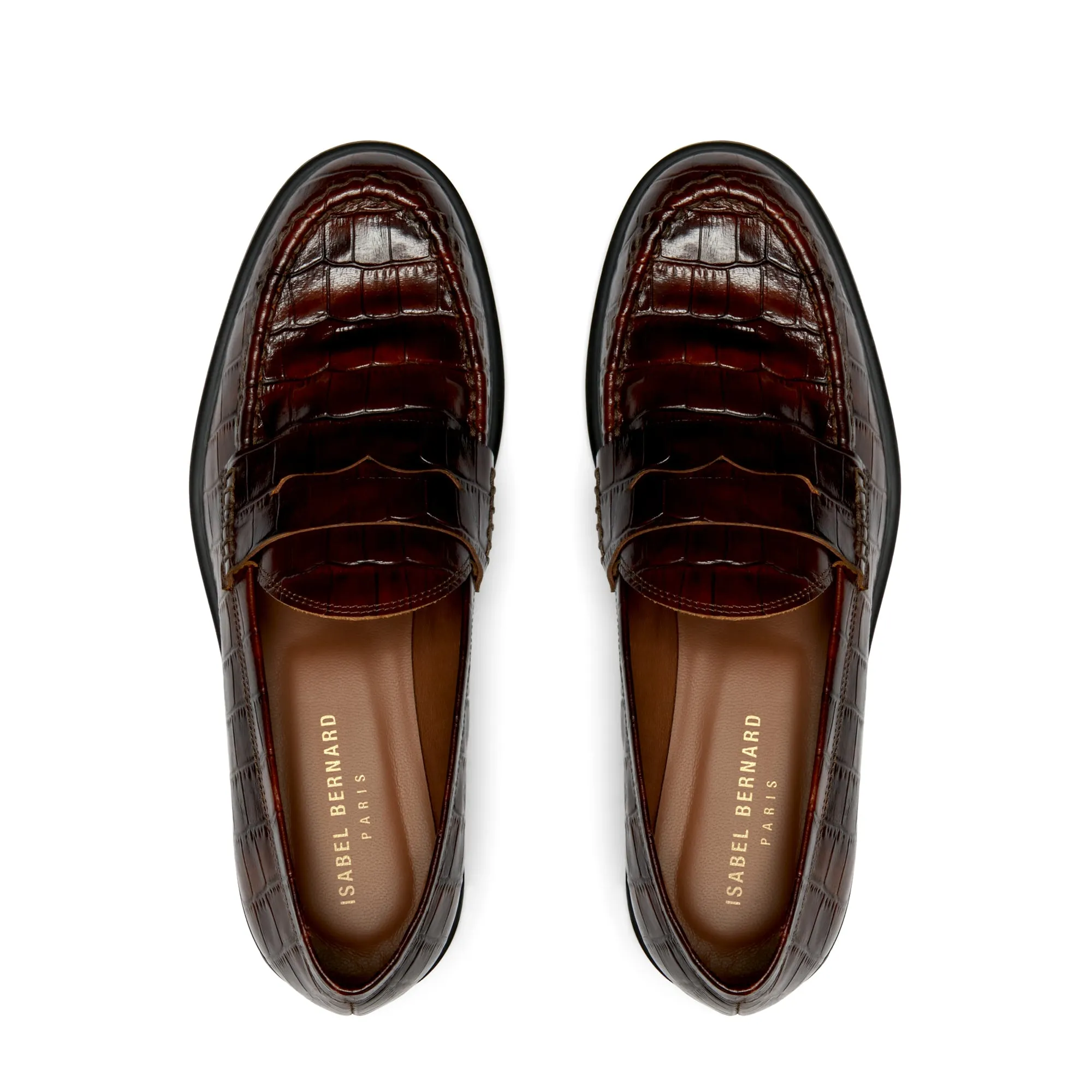 Vendôme Blandine croco brown calfskin leather loafers